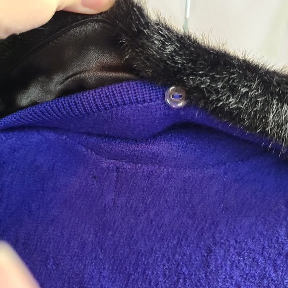 NWT Lisa Int. Women (L) Blue Boiled Wool Vest w/Faux Fur Collar-HAS ISSUES - Picture 10 of 16